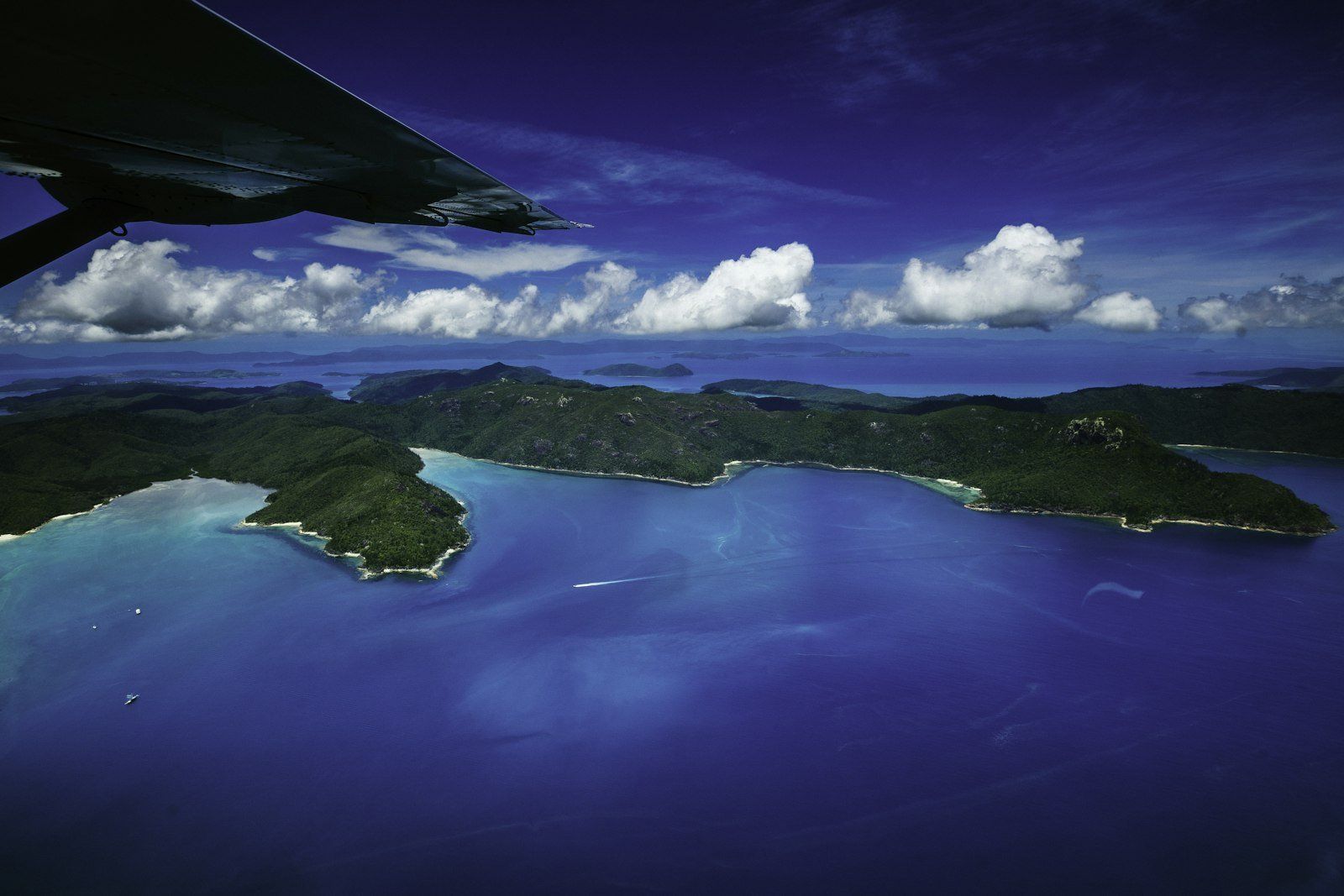 An aerial view of an island in the ocean