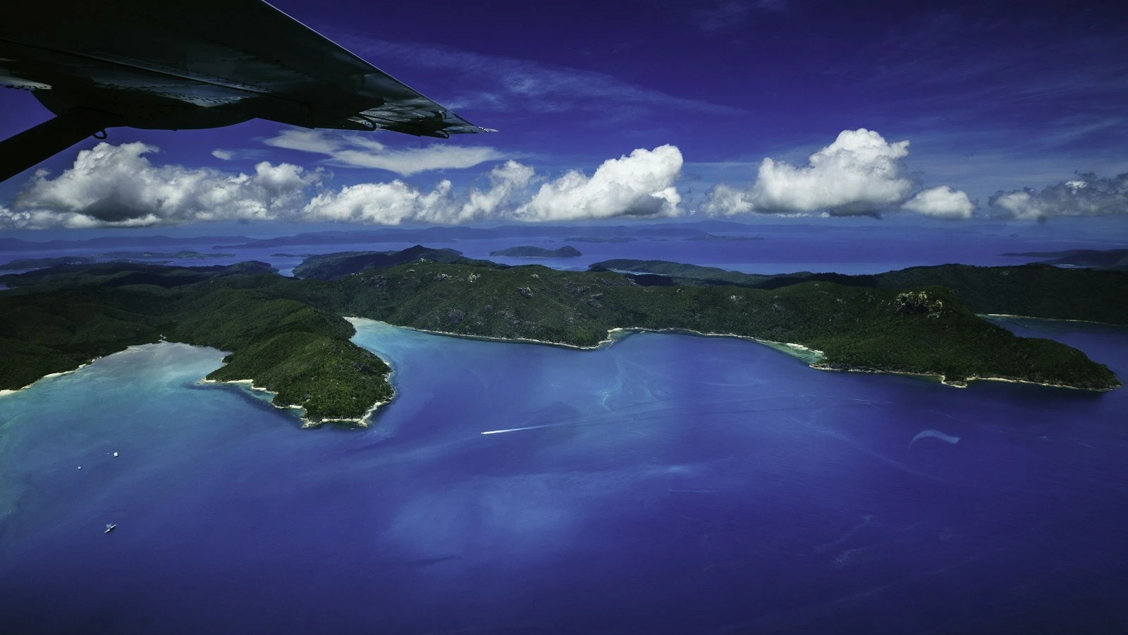 An aerial view of an island in the ocean