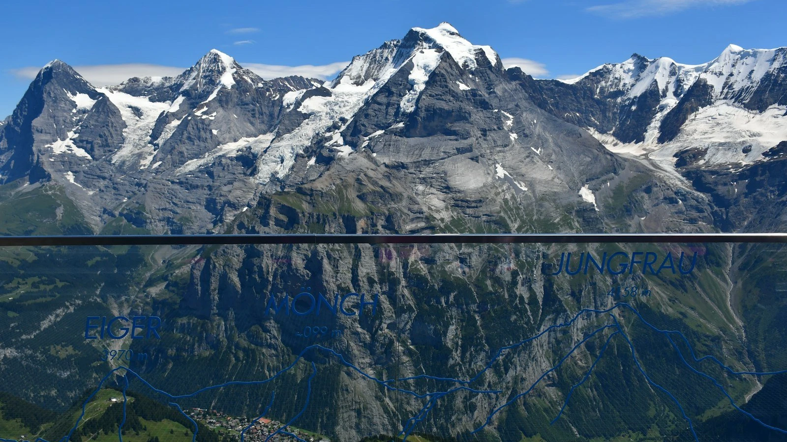Eiger, Mönch and Jungfrau - an impressive mountain range in the heart of Switzerland. This viewpoint is located in Birg (8783 ft).