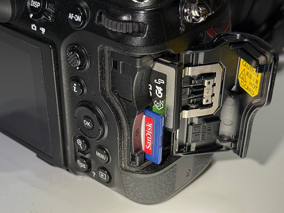 CFexpress Type B card slot on a Nikon Z8 camera body