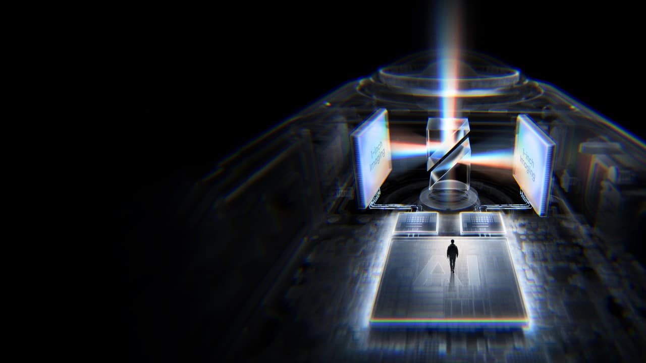 Frame from Insta360 official X6 teaser video showing dual 1-inch sensor layout, lens rings, and circuit board inside the new 360 camera.