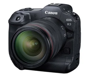 Canon EOS R3 full-frame mirrorless camera body with integrated vertical grip and 24.1MP stacked BSI sensor