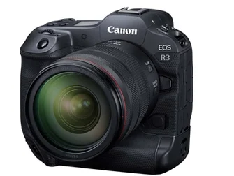 Canon EOS R3 full-frame mirrorless camera body with integrated vertical grip and 24.1MP stacked BSI sensor