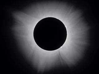 High-dynamic-range composite photograph of a total solar eclipse showing the sun corona during totality, photographed on April 8, 2024.