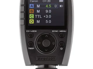Westcott FJ-X3 M wireless flash trigger on a camera hotshoe
