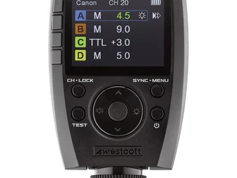 Westcott FJ-X3 M wireless flash trigger on a camera hotshoe