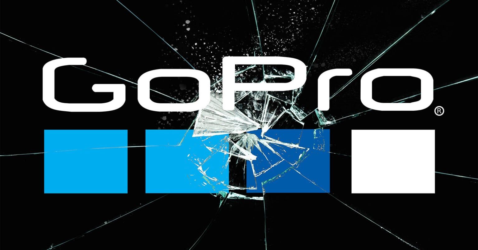 GoPro Mission 1 camera next to a SEC filing referencing substantial doubt about the company future