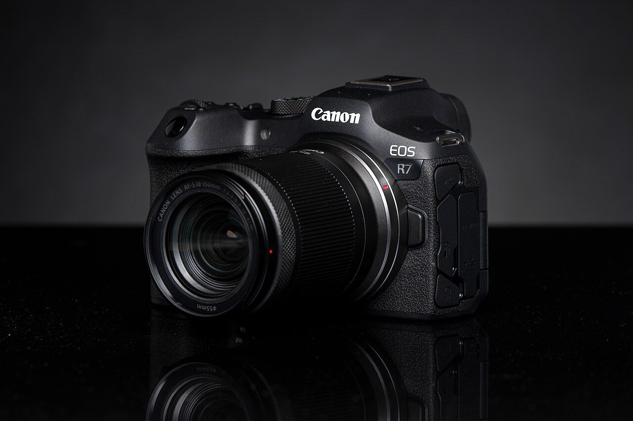 Canon EOS R7 mirrorless camera body, front view