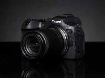 Canon EOS R7 mirrorless camera body, front view