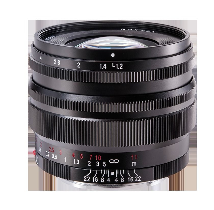 Voigtländer Nokton 40mm f/1.2 SE E-Mount lens standing vertically as official product photo.