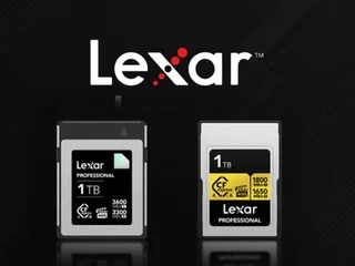 Lexar Professional Diamond and Gold CFexpress 4.0 Type B cards displayed at CES 2024 launch