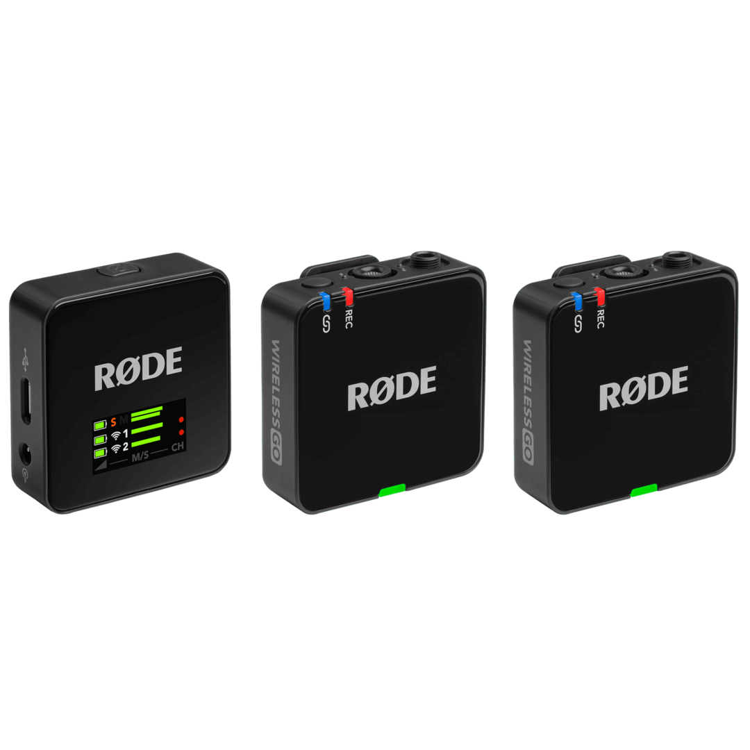 Rode Wireless GO 3 wireless microphone transmitter — black front three-quarter product shot