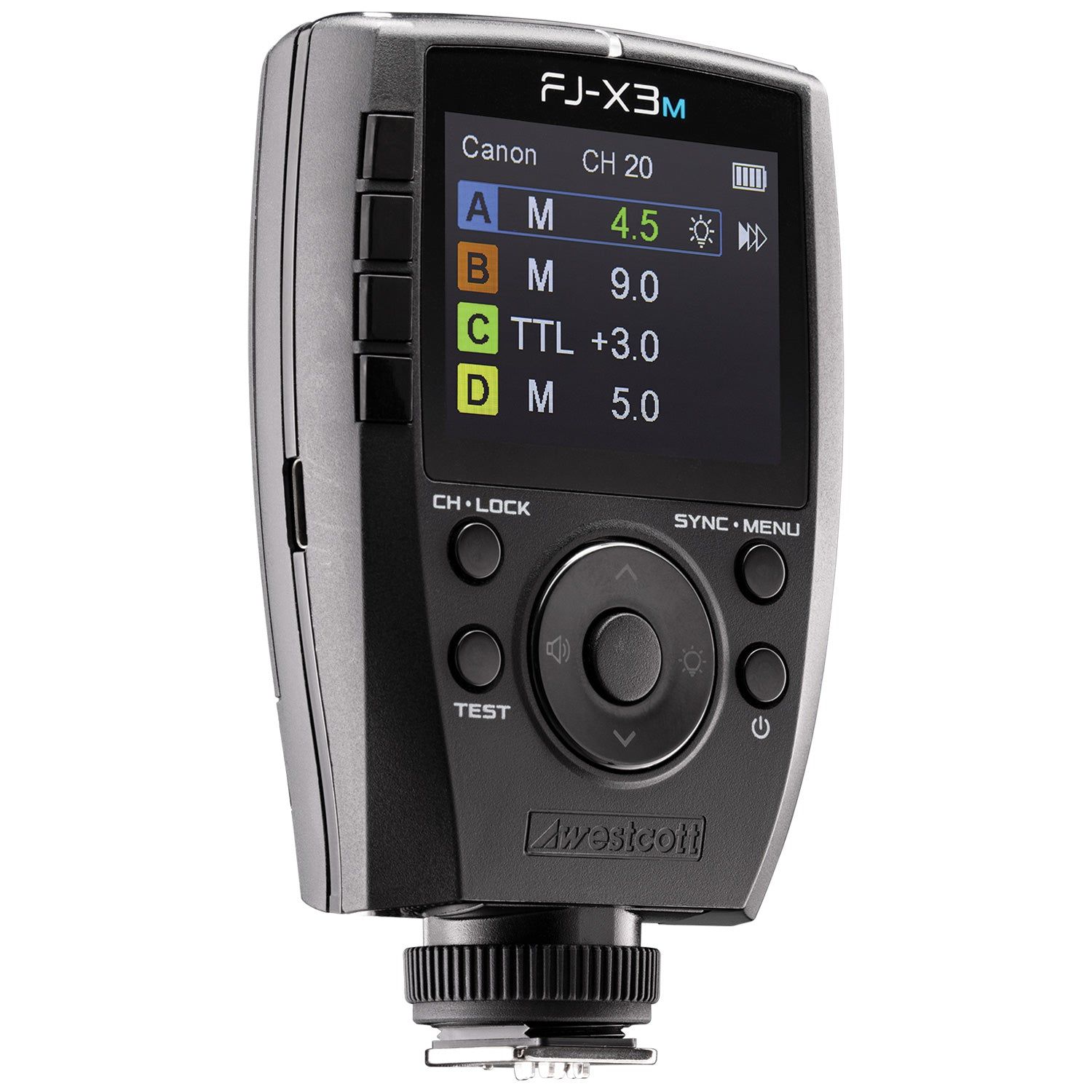 Westcott FJ-X3 M Universal Wireless Flash Trigger showing LCD screen