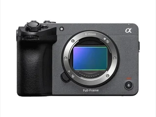 Sony FX5 full-frame cinema camera body — top control layout with multi-function dial and tally lamps, from the official Sony EU press release