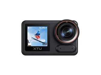 XTU S7 Pro Max action camera in black, shown from the front on a white background with its lens and front display visible