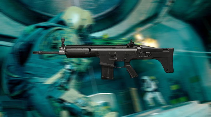 Warzone battle rifle on a blurred background