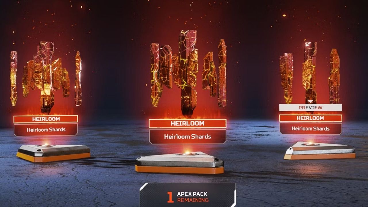 there are three different types of heirloom shards in apex legends .
