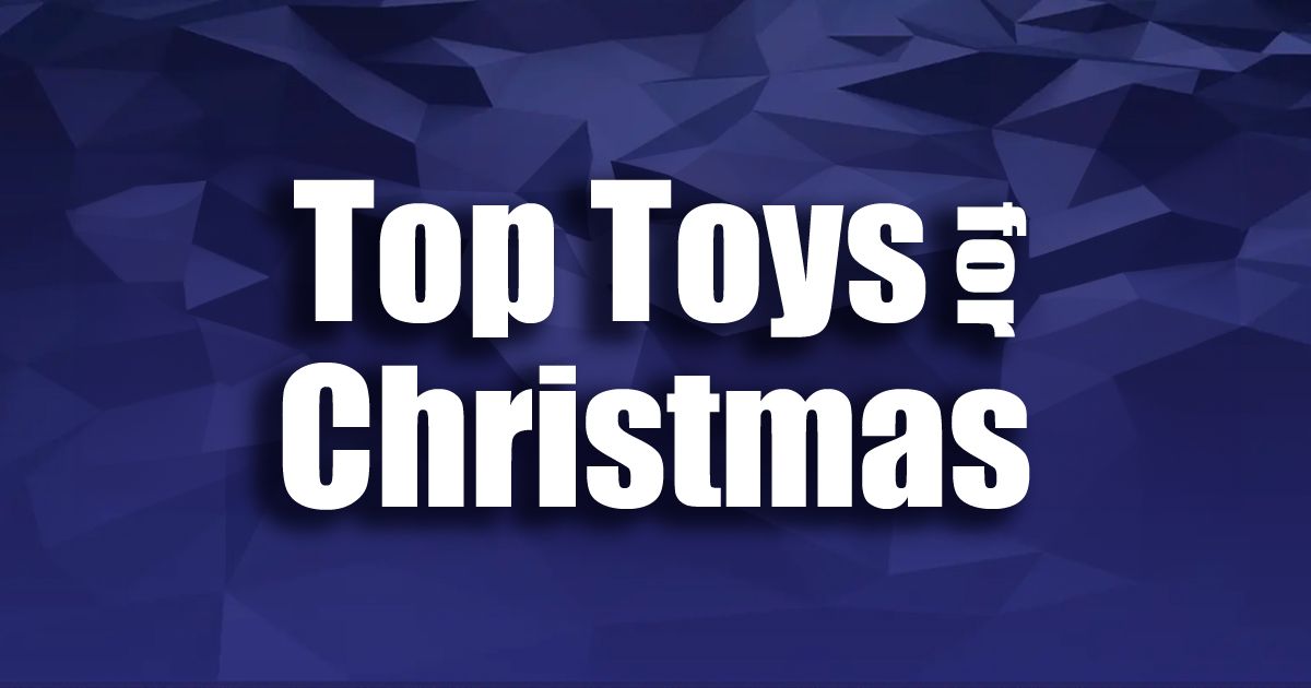 A dark blue patterned background with "Top Toys for Christmas" in white in the center.