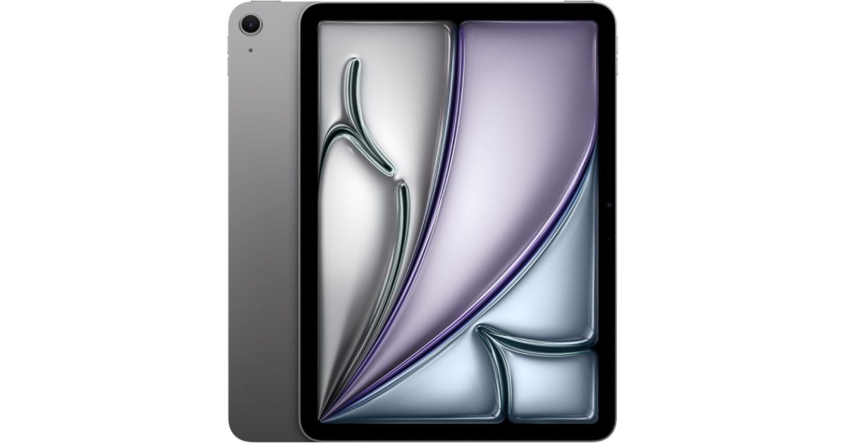 Apple iPad Air product image of a Space Gray tablet with a bubble pattern on the display.