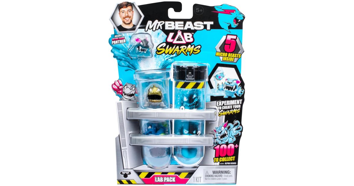 MrBeast Lab Swarms Lab Pack featuring blue and black packaging with MrBeast's face at the top.