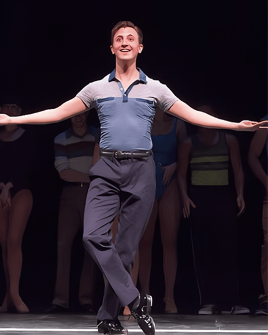 John Scacchetti dancing solo on stage