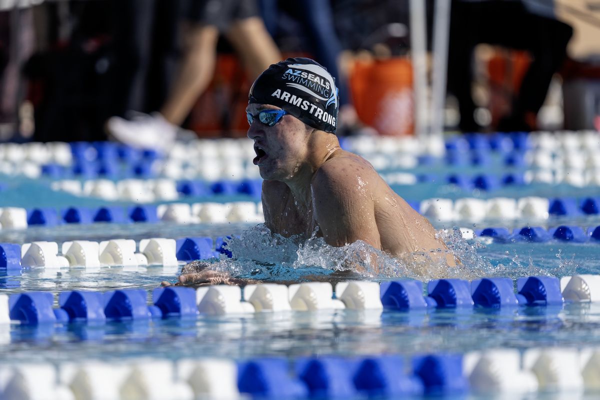 Ethan Armstrong swimming breaststroke at Senior State