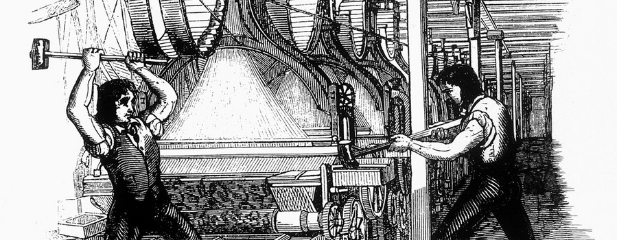 Frame-breakers, or Luddites, smashing a loom. Machine-breaking was criminalized by the Parliament of the United Kingdom as early as 1721, the penalty being penal transportation, but as a result of continued opposition to mechanisation the Frame-Breaking Act 1812 made the death penalty available: see "Criminal damage in English law".