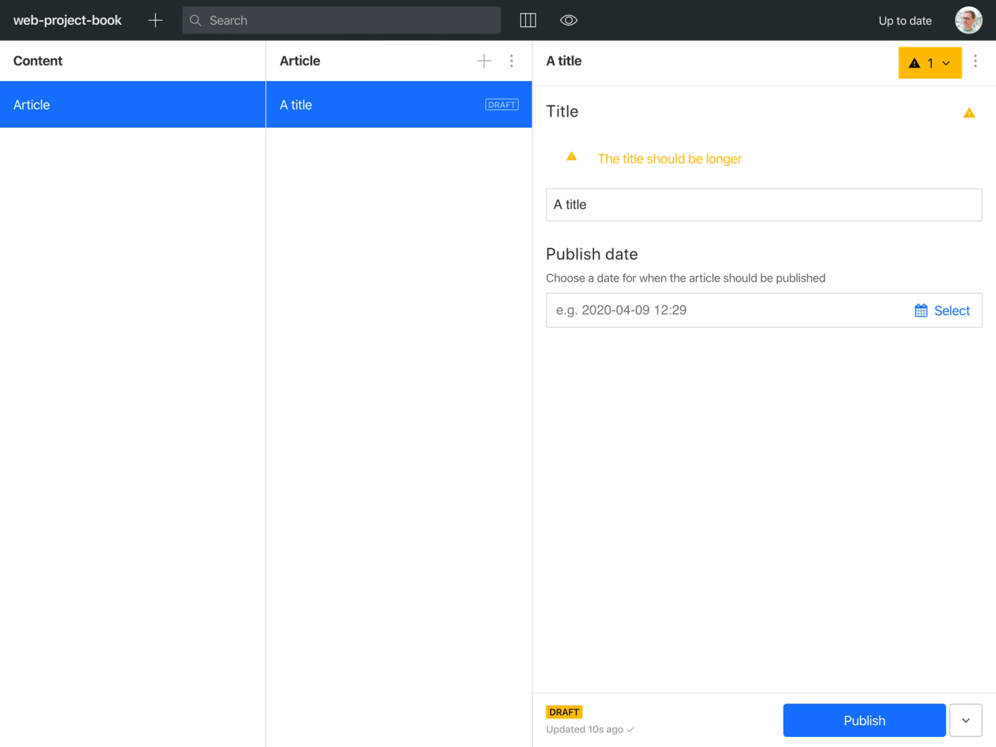 Sanity Studio with a minimal article example