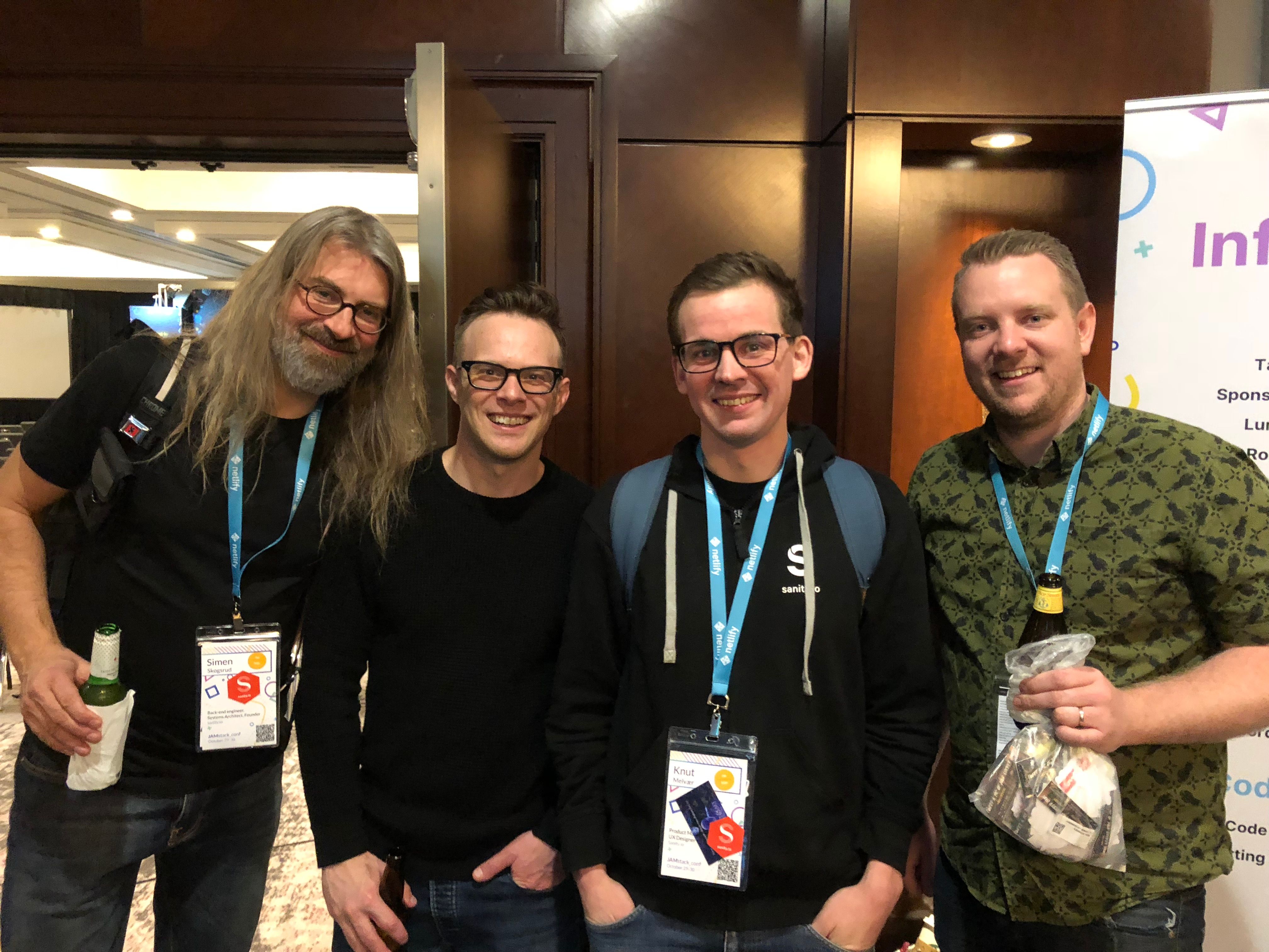 Simen Svale Skogsrud, Scott Tolinski, Knut Melvær (me), and Wes Bos. 