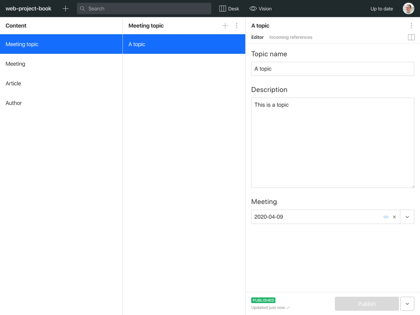 A meeting topic with a reference to a meeting