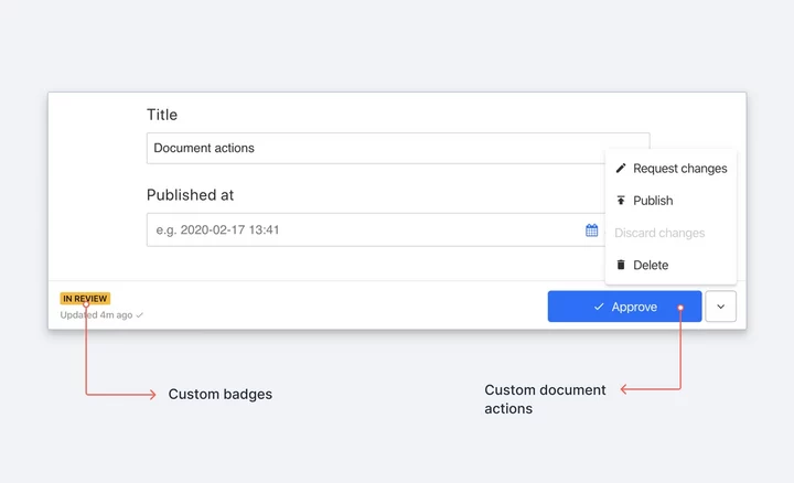 Custom badges and custom document actions in Sanity Studio