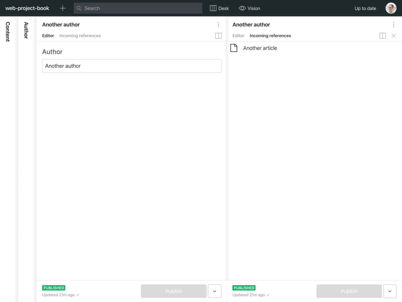 Studio with split panes and incoming references
