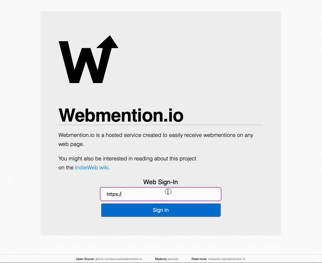 Screencast showing how to login to webmention.io with twitter