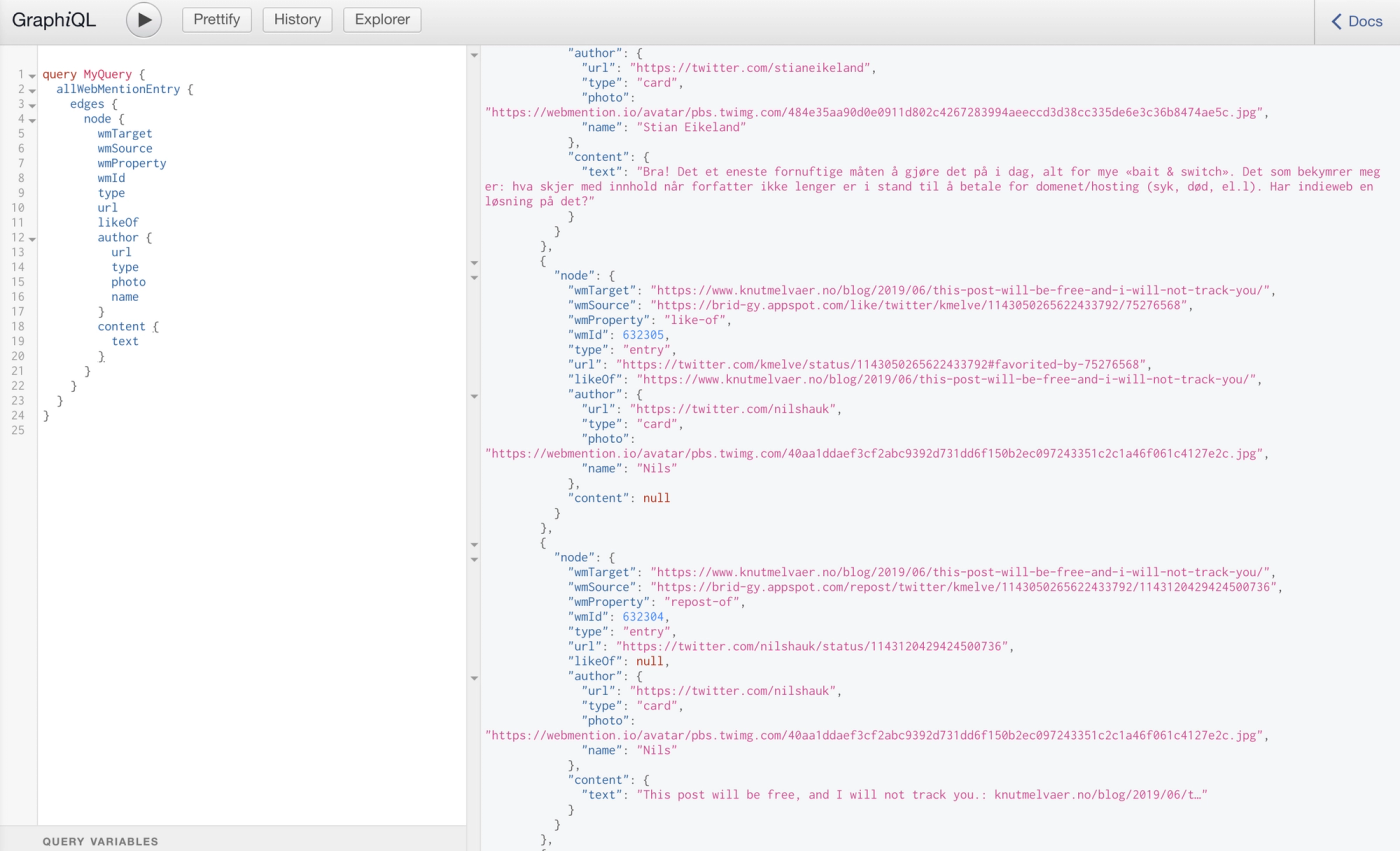 Example of a webmentions query in Gatsby’s GraphiQL