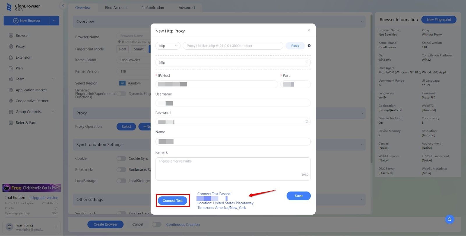 Connection test button in ClonBrowser