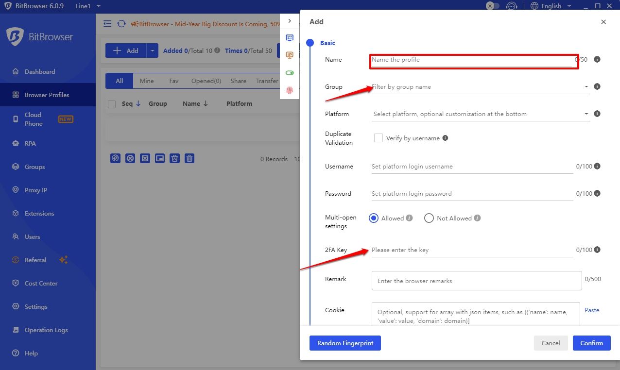 Basic profile information BitBrowser