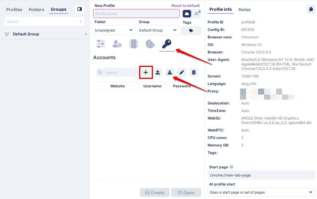 Accounts page in Undetectable.io