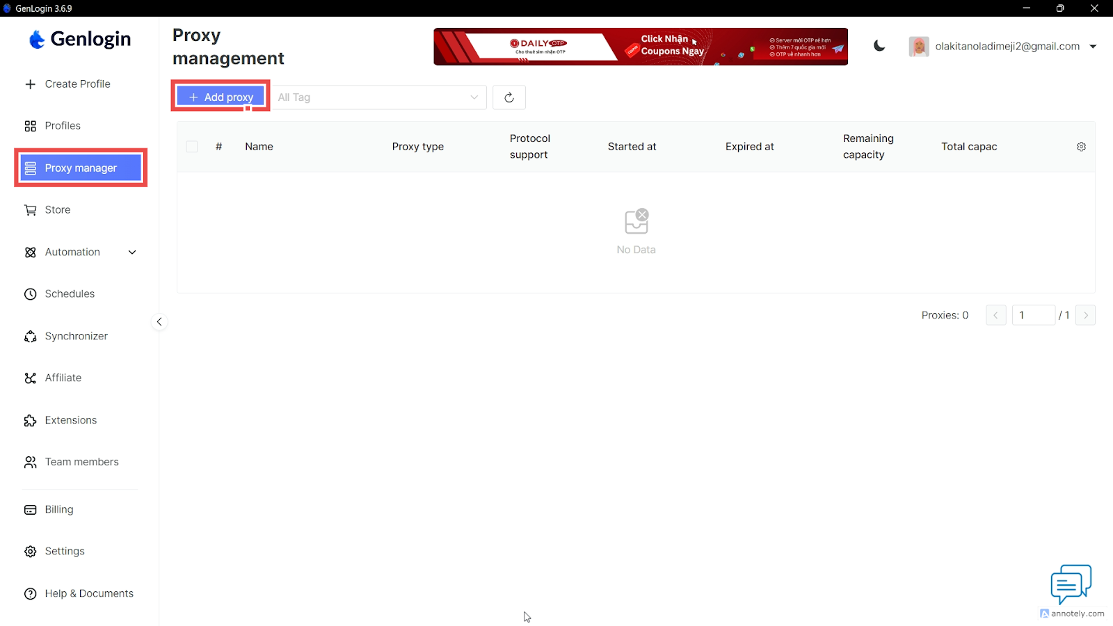 The Proxy Manager Page