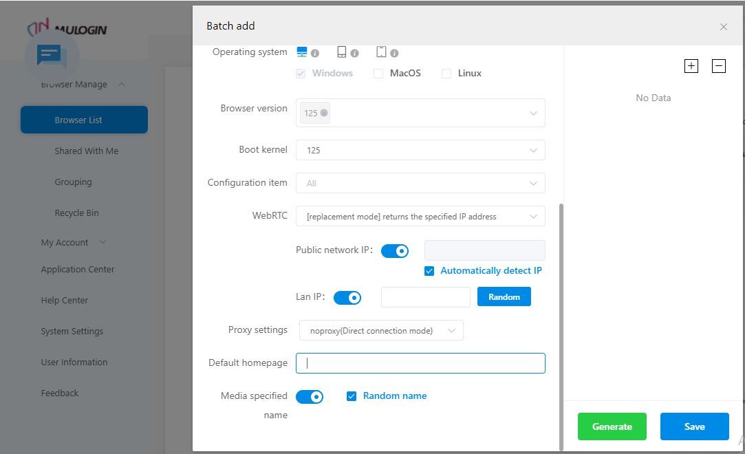 Modify settings to batch-create proxies