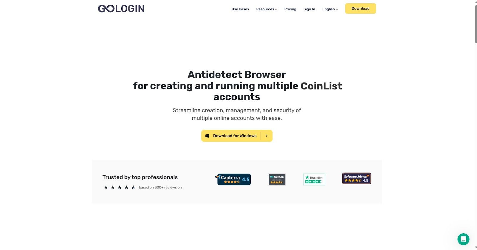 Gologin home page
