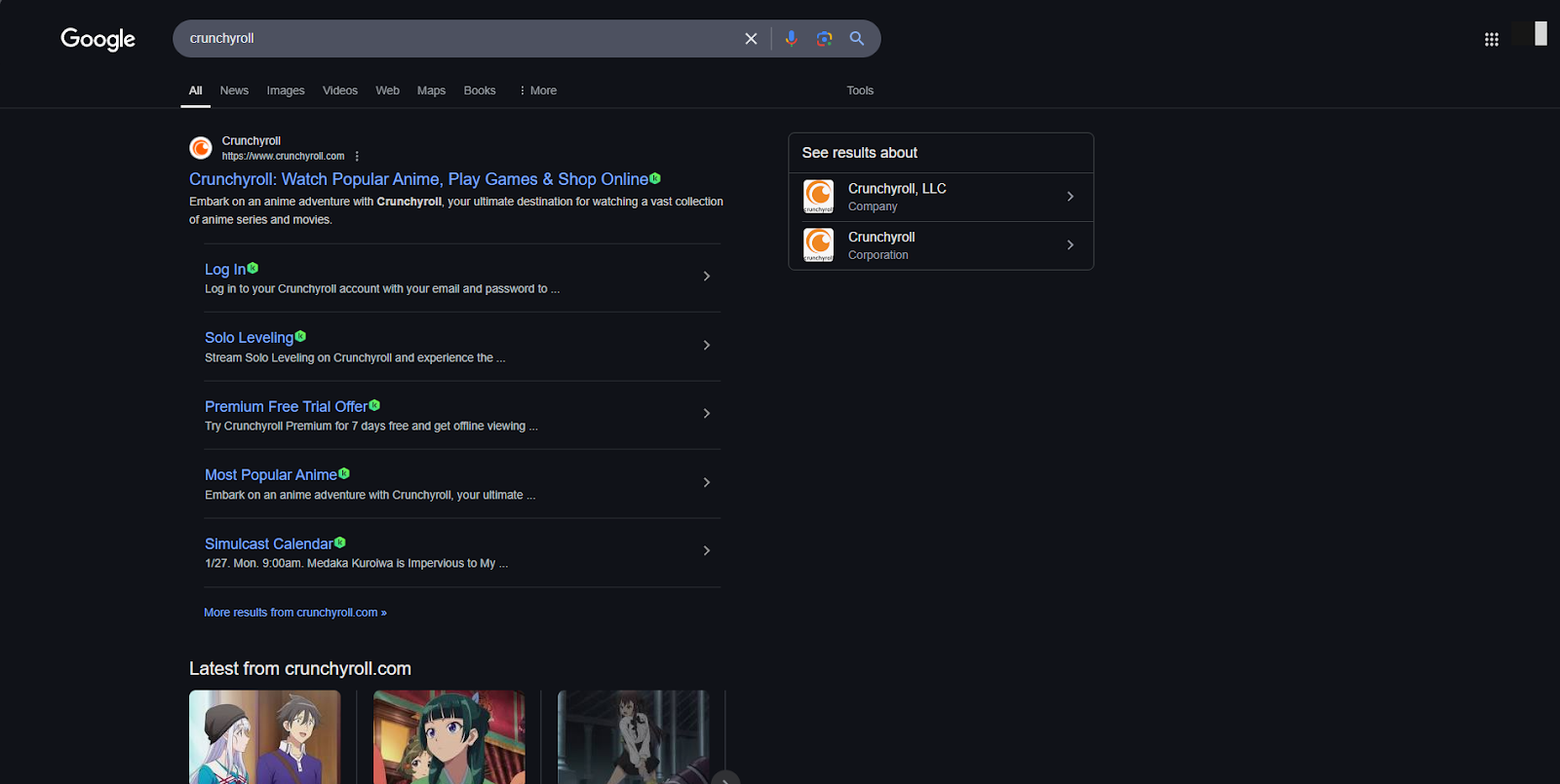 Searching for Crunchyroll