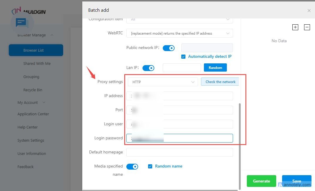 Fill in proxy details from proxy provider