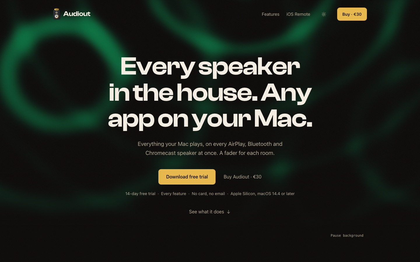 Audiout, product website, captured 16 September 2026