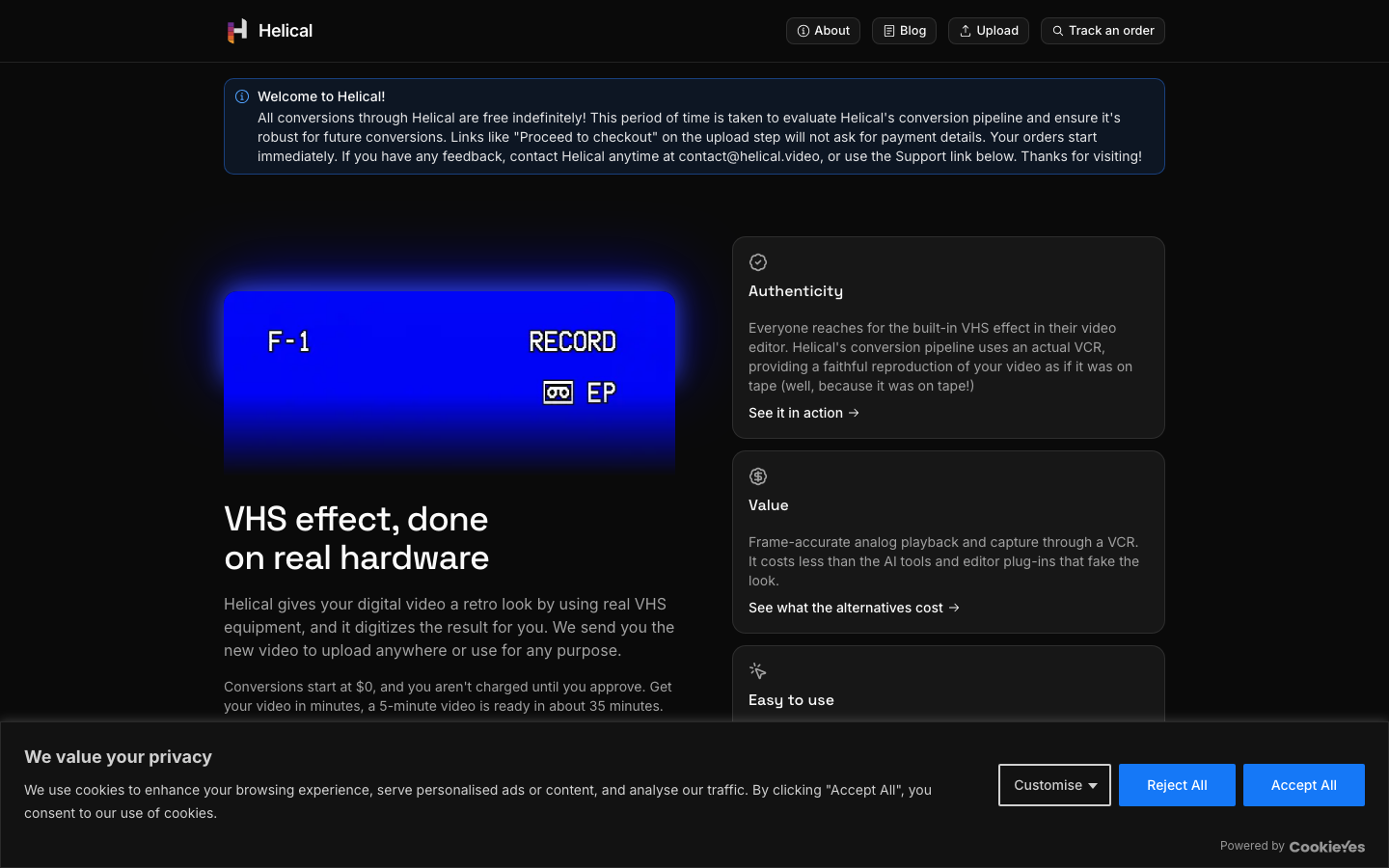 Helical, product website, captured 16 September 2026