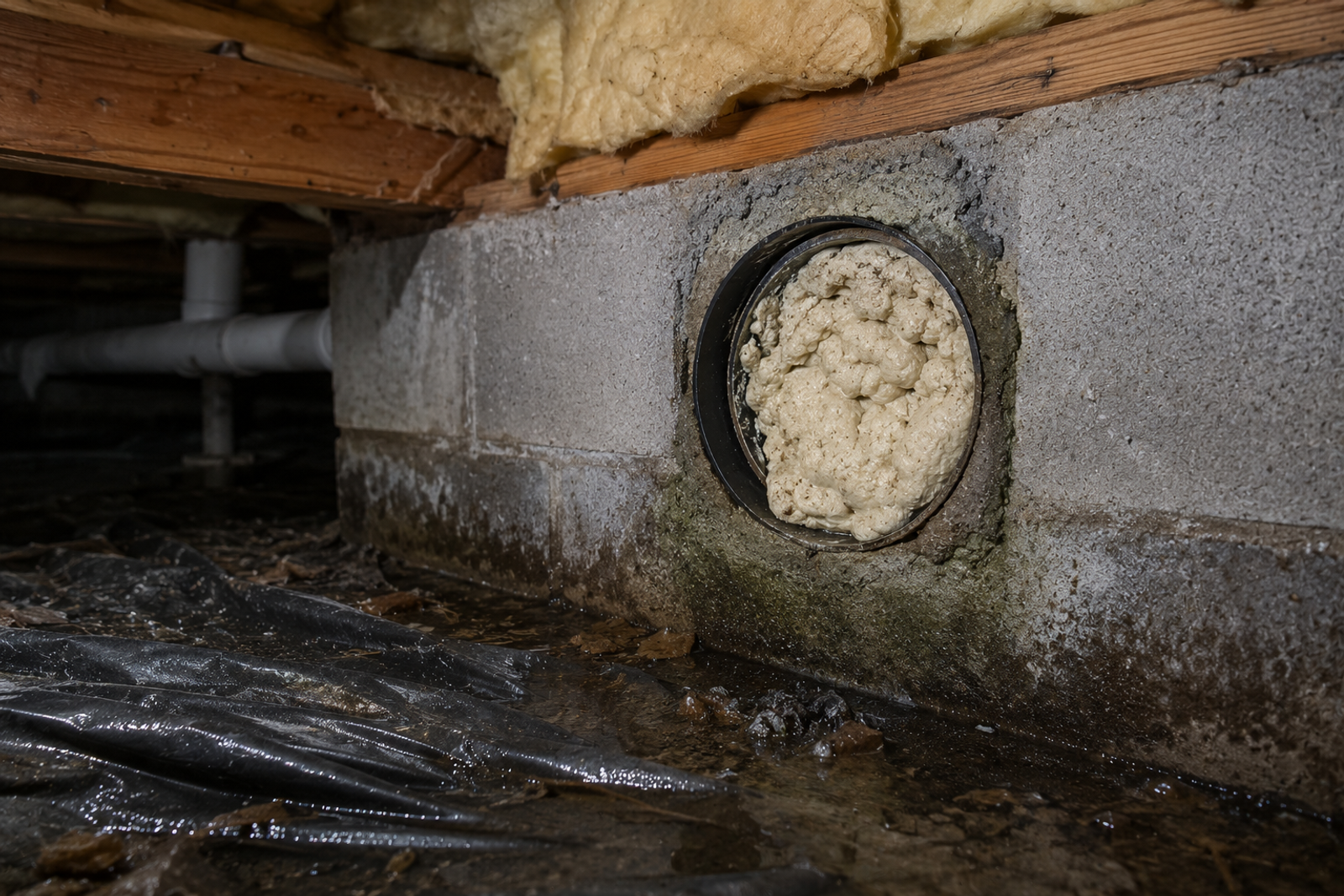 Igenpluggad ventilationsöppning i krypgrund