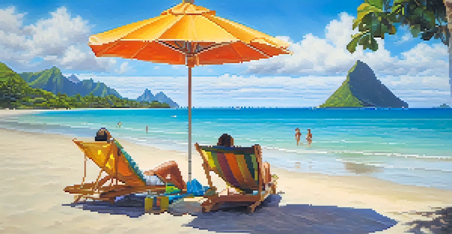 A peaceful beach scene at Lanikai Beach with golden sands, clear waters, and distant islands.