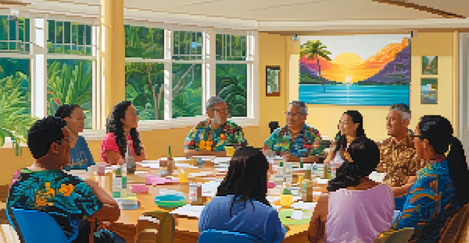 A community mental health workshop in Hawaii with diverse participants engaged in discussion.