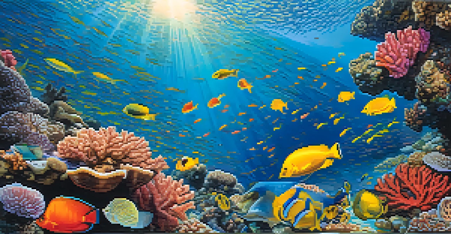 Close-up of Hawaii's coral reefs with colorful fish and intricate textures of coral underwater.