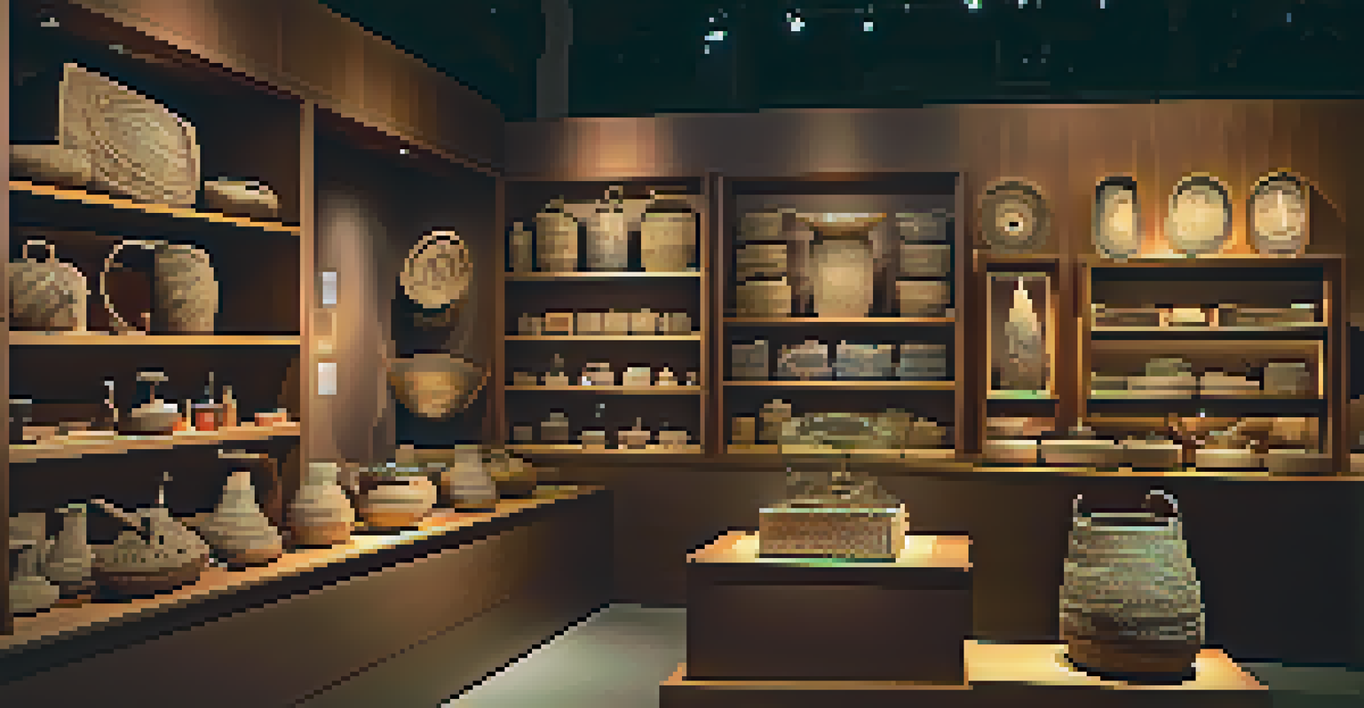 Close-up of traditional Hawaiian artifacts in a museum setting, showcasing intricate textures.