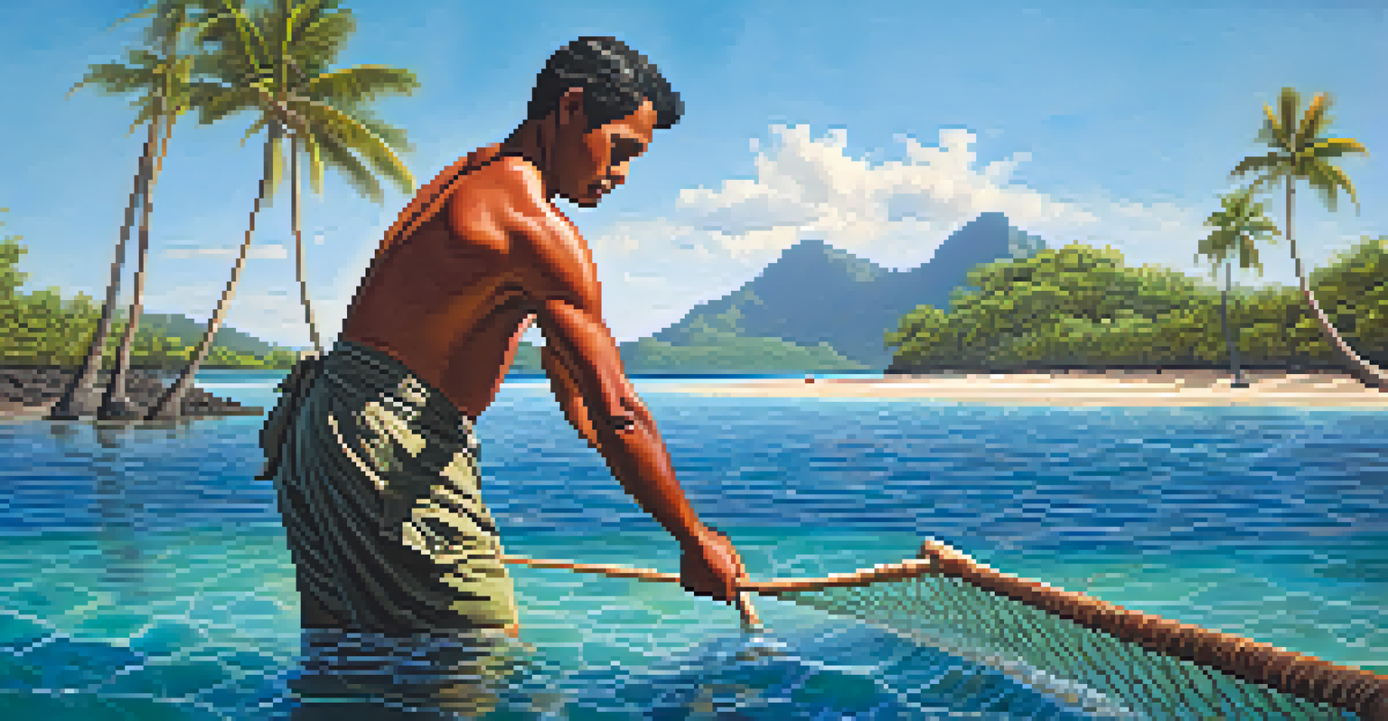 A local fisherman demonstrating traditional fishing techniques in clear blue Hawaiian waters.